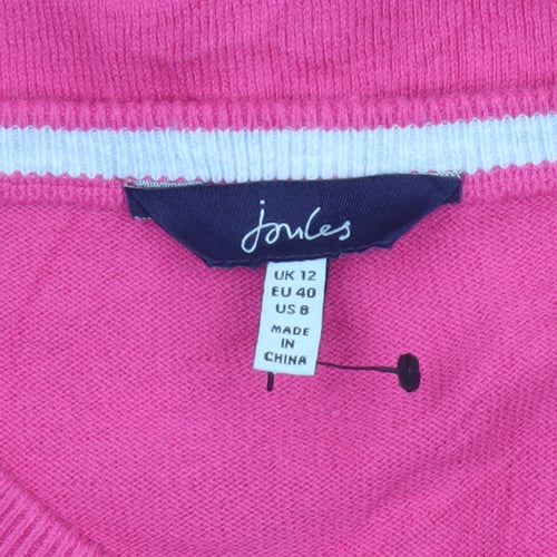 Joules Women Pink UK 12 Star Knit Button Cardigan Balloon Sleeves