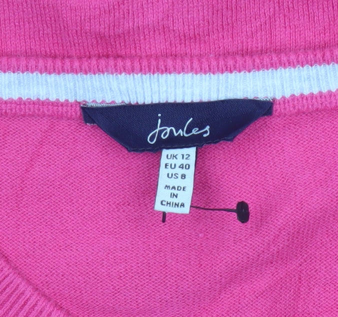 Joules Women Pink UK 12 Star Knit Button Cardigan Balloon Sleeves