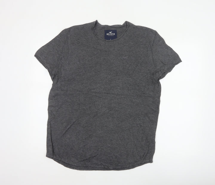 Hollister Men’s Grey L Crew Neck Short Sleeve Logo T-Shirt