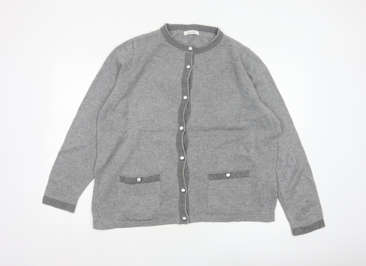 Marks and Spencer Women Grey UK 20 Wool Blend Button Knit Cardigan