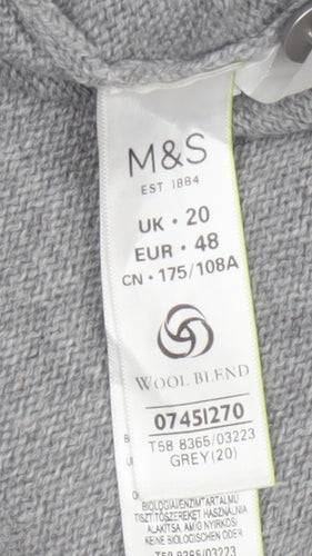 Marks and Spencer Women Grey UK 20 Wool Blend Button Knit Cardigan