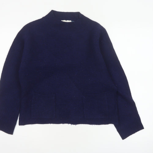 White Stuff Women’s Navy UK 14 Cotton Mock Neck Pocket Pullover Jumper