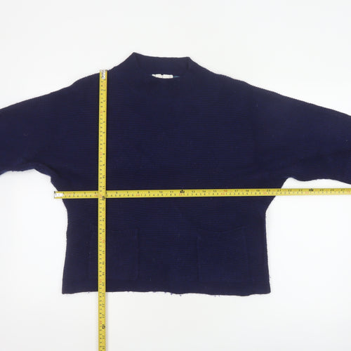 White Stuff Women’s Navy UK 14 Cotton Mock Neck Pocket Pullover Jumper
