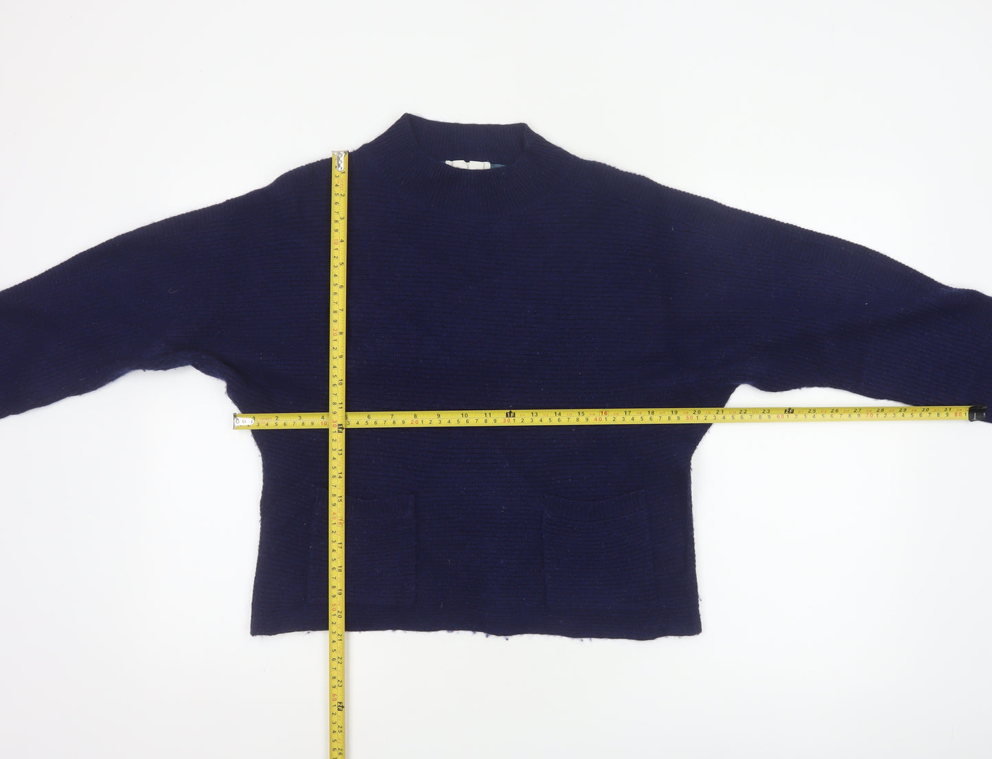 White Stuff Women’s Navy UK 14 Cotton Mock Neck Pocket Pullover Jumper