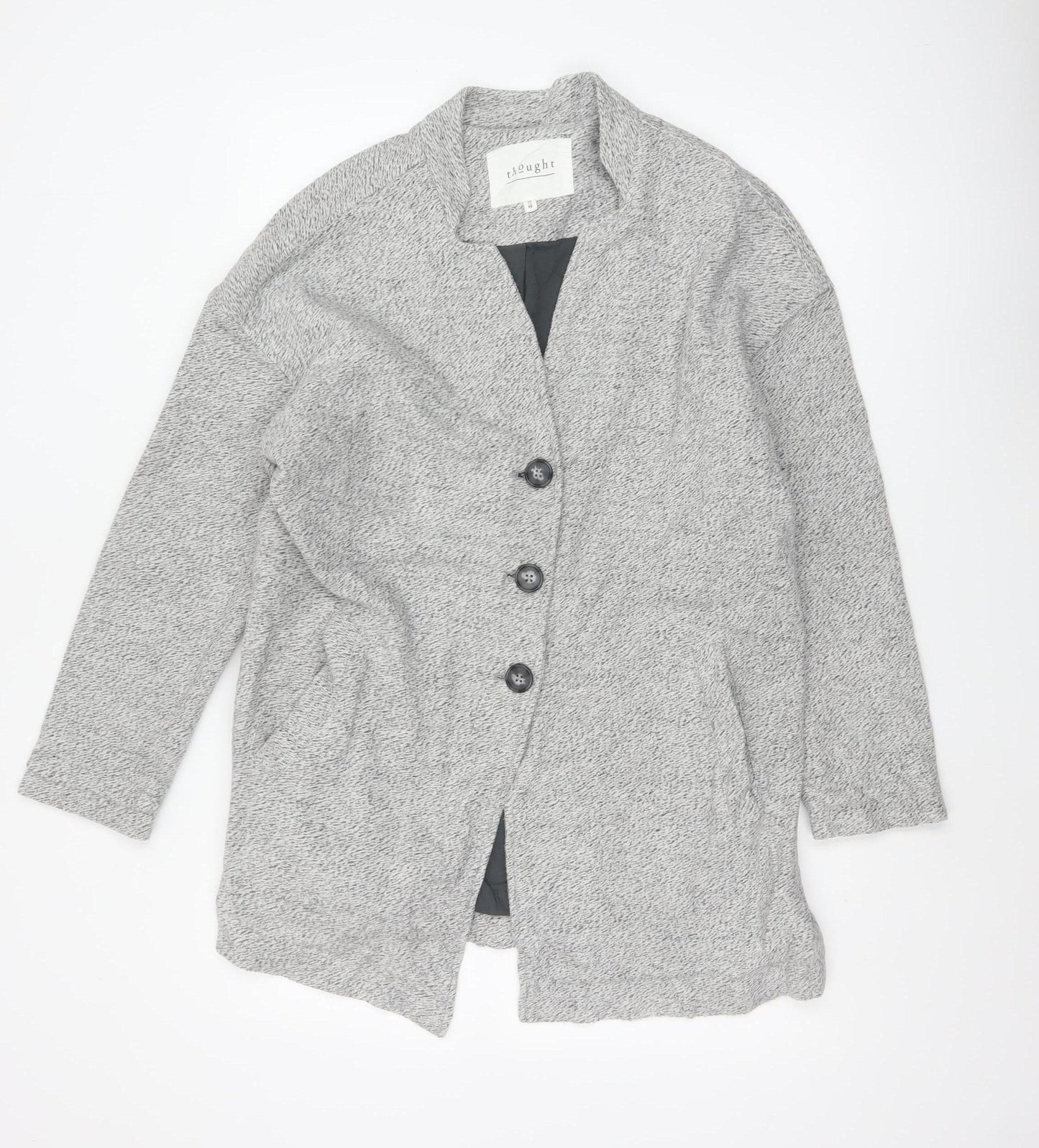 Thought Women’s Grey UK 12 Cotton Long Overcoat Button Lined Pockets