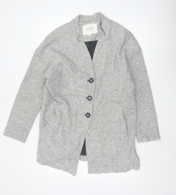 Thought Women’s Grey UK 12 Cotton Long Overcoat Button Lined Pockets