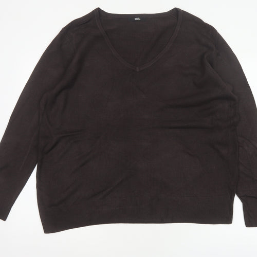 Marks and Spencer Women Brown Size 20 V-Neck Knit Pullover Jumper