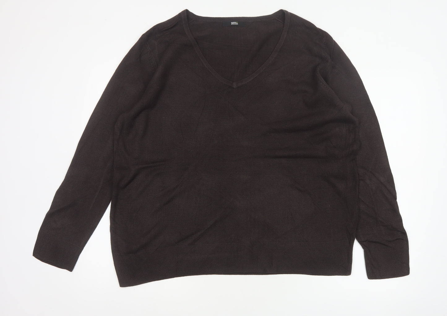 Marks and Spencer Women Brown Size 20 V-Neck Knit Pullover Jumper