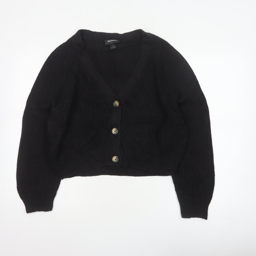 Monki Women Black V-Neck Button Cardigan UK 14 Cotton Knit