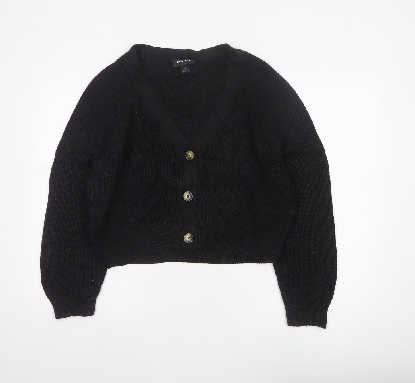 Monki Women Black V-Neck Button Cardigan UK 14 Cotton Knit