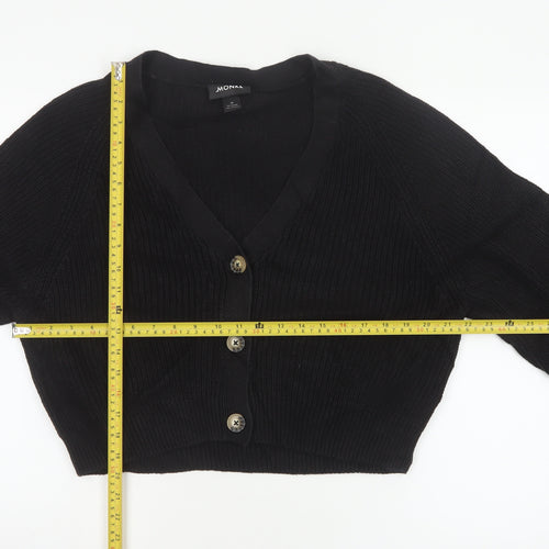 Monki Women Black V-Neck Button Cardigan UK 14 Cotton Knit