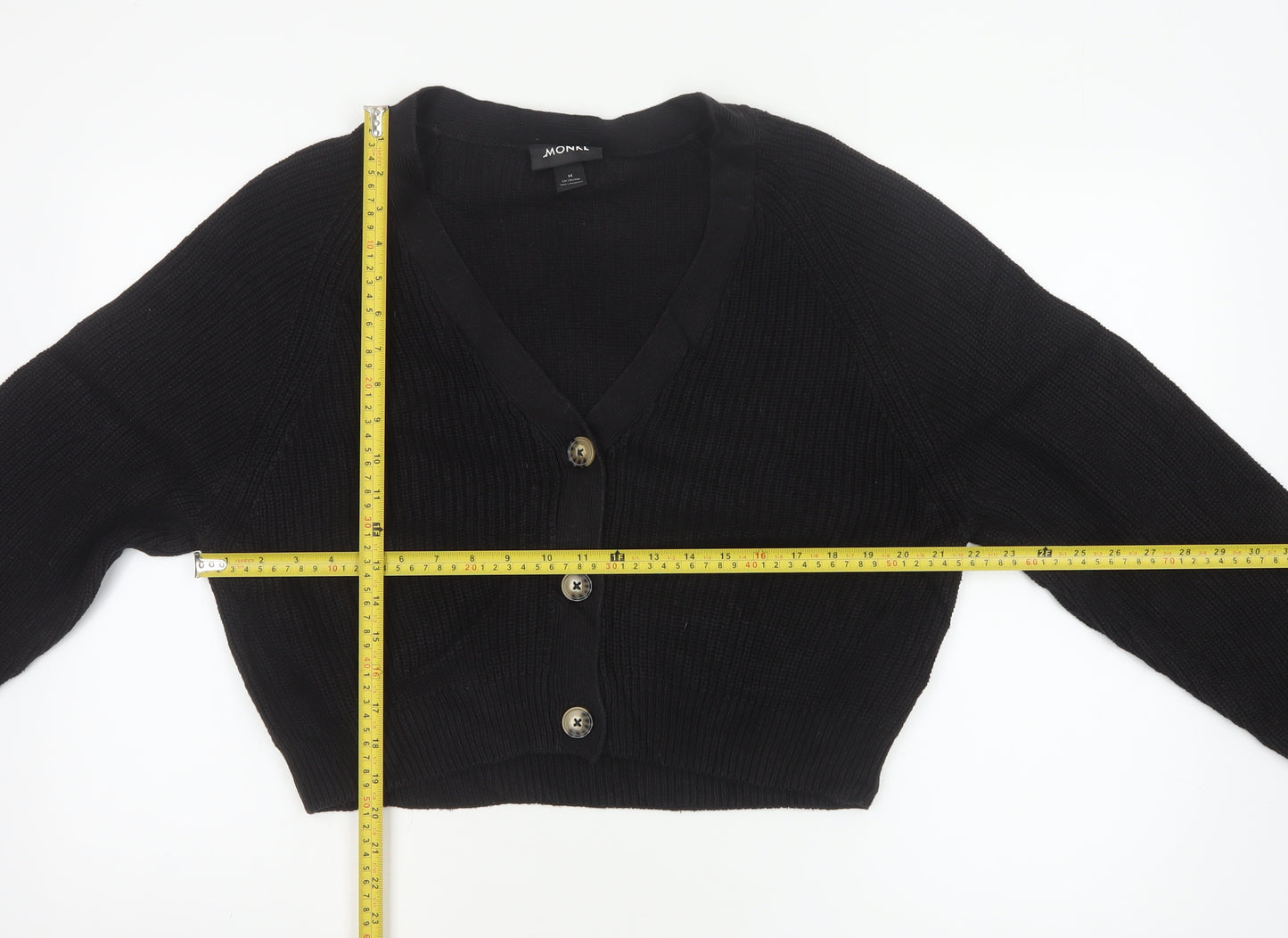 Monki Women Black V-Neck Button Cardigan UK 14 Cotton Knit