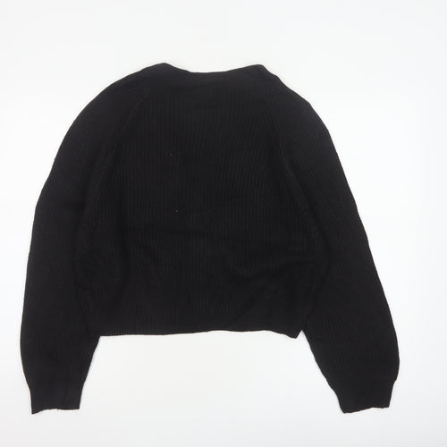Monki Women Black V-Neck Button Cardigan UK 14 Cotton Knit