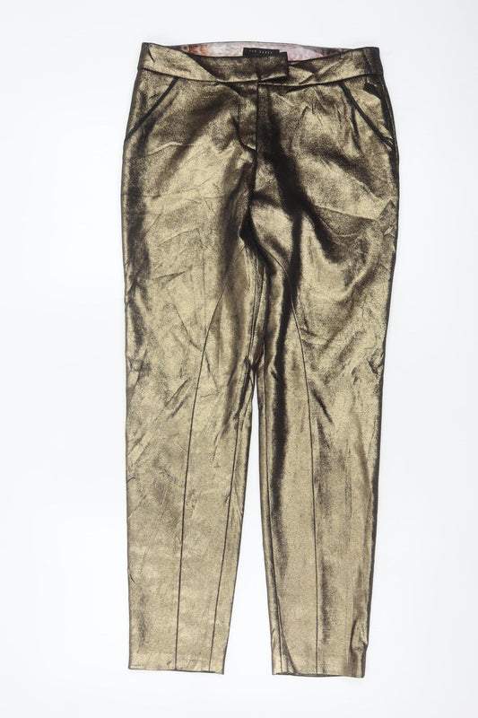 Ted Baker Women’s Gold Metallic Tapered Ankle Trousers UK 6