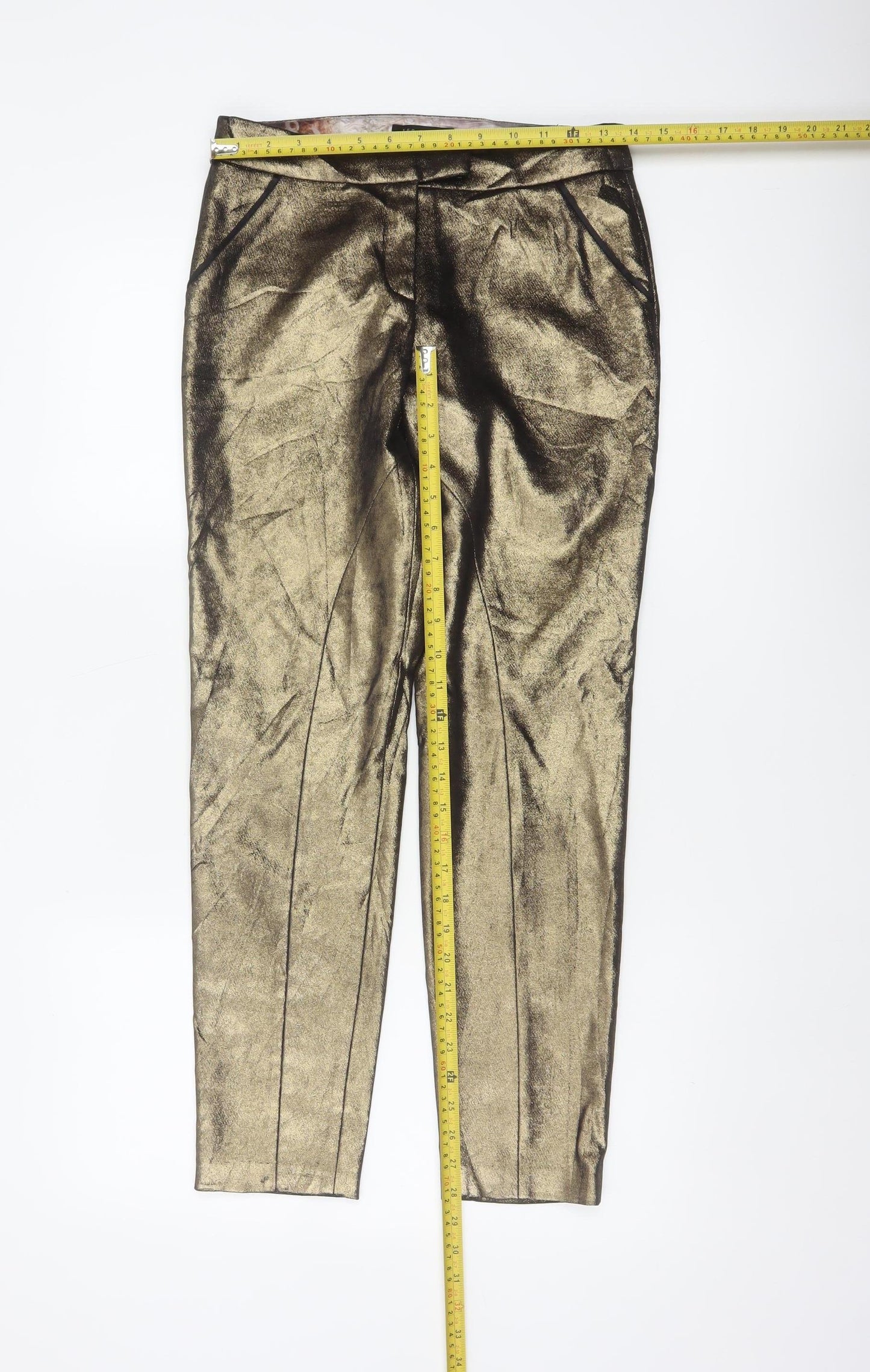 Ted Baker Women’s Gold Metallic Tapered Ankle Trousers UK 6