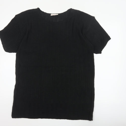 Essence Women Black UK 18/20 Knit Short Sleeve Basic Top
