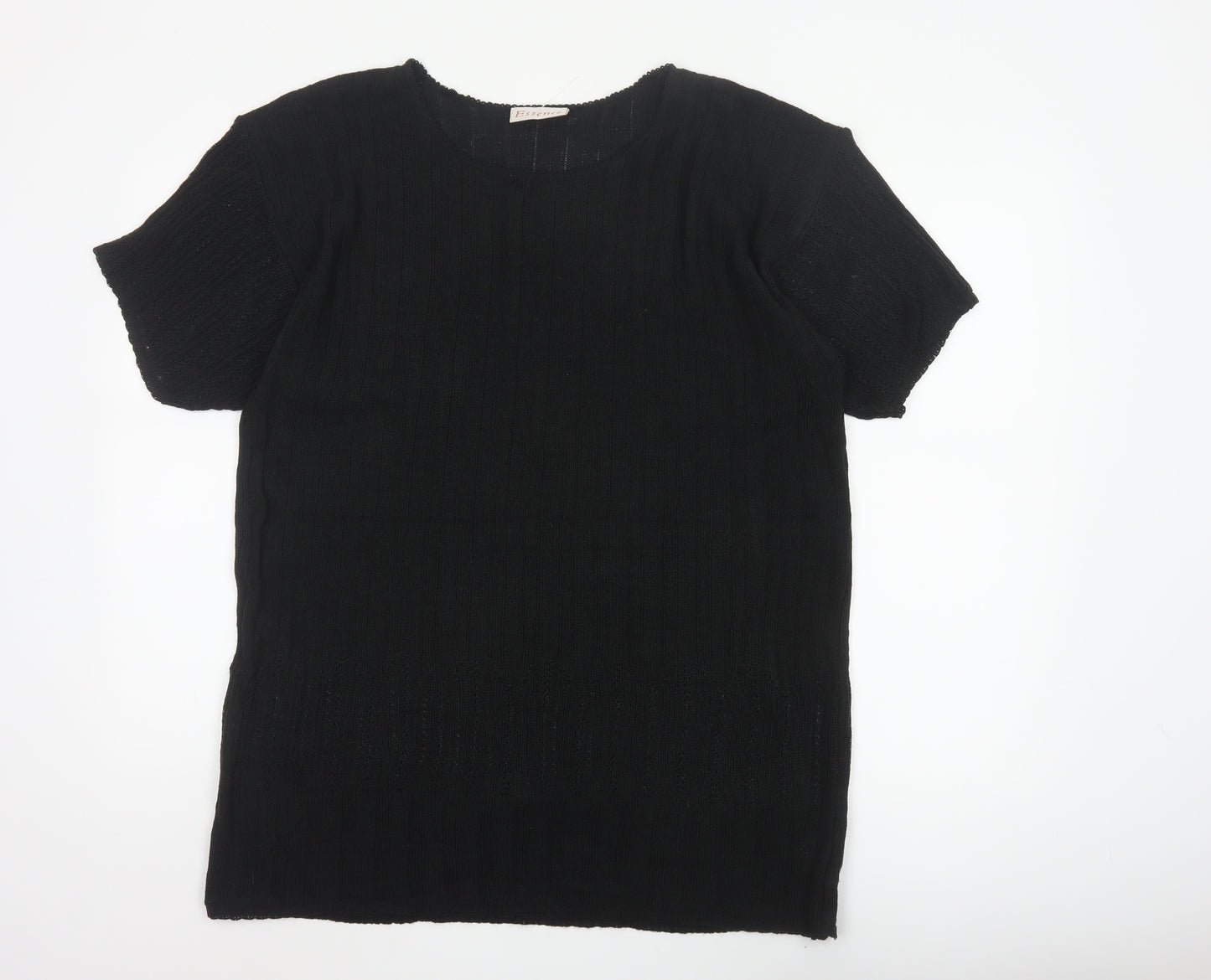 Essence Women Black UK 18/20 Knit Short Sleeve Basic Top