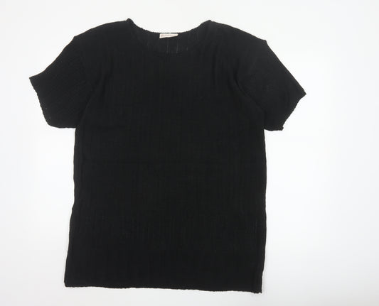 Essence Women Black UK 18/20 Knit Short Sleeve Basic Top