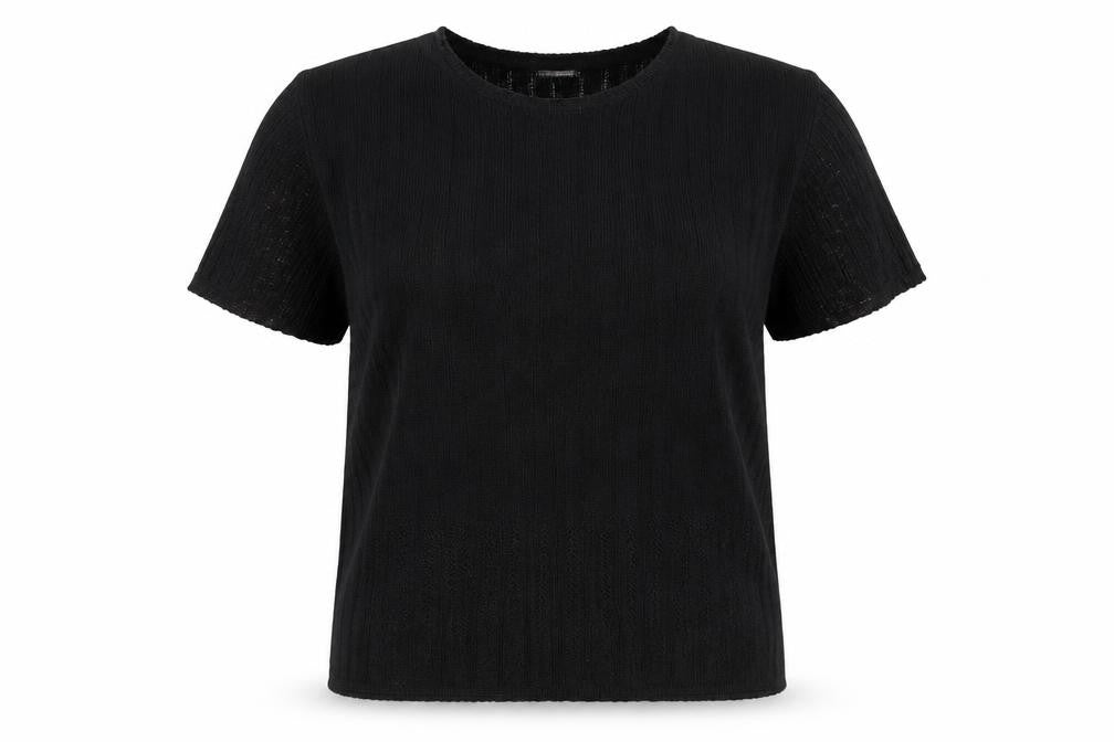 Front view of Essence Women Black UK 18/20 Knit Short Sleeve Basic Top