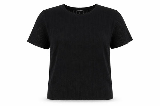 Essence Women Black UK 18/20 Knit Short Sleeve Basic Top