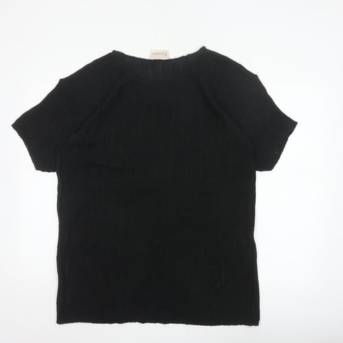 Essence Women Black UK 18/20 Knit Short Sleeve Basic Top