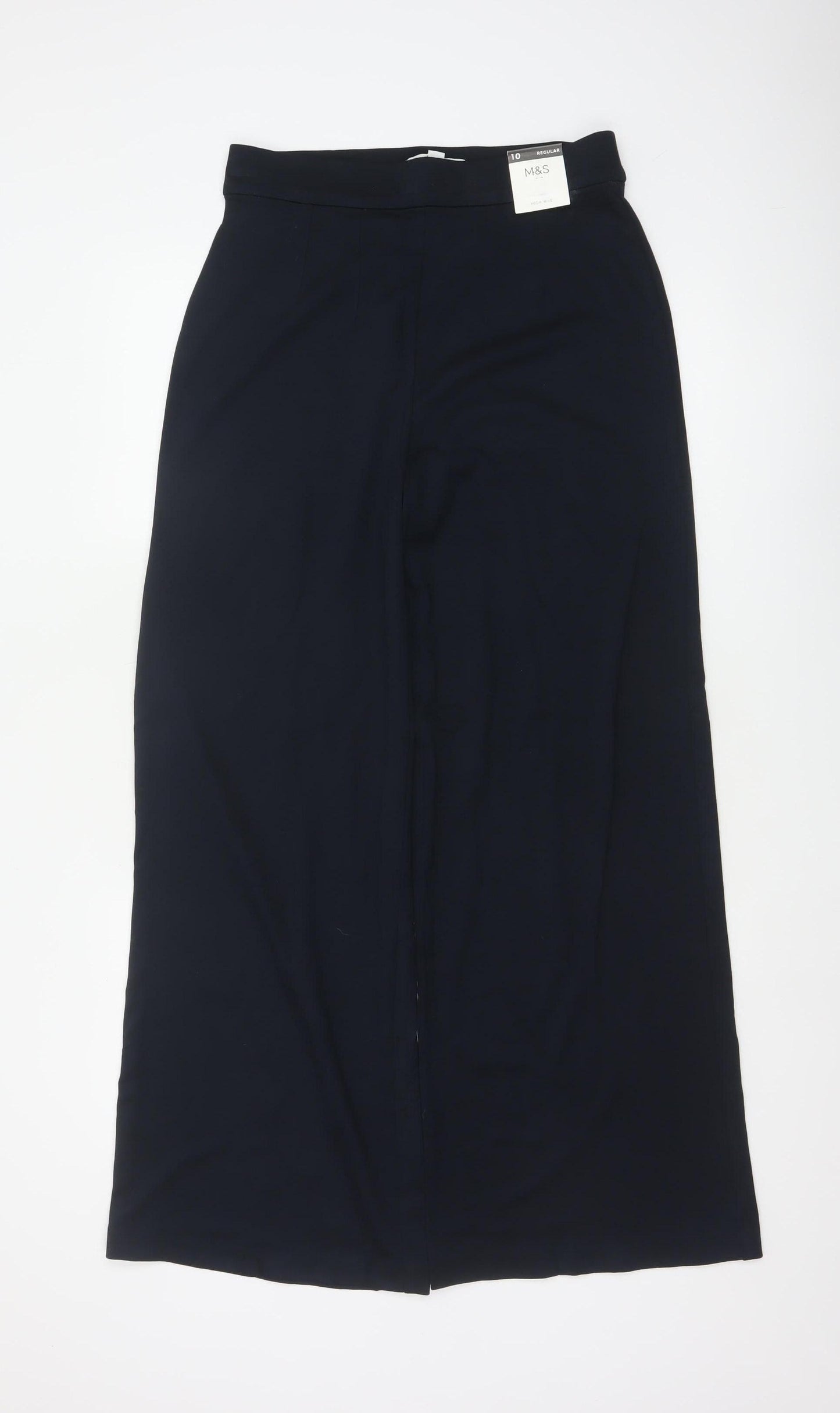 M&S Women’s Navy Wide-Leg Dress Trousers UK 10 Regular Stretch