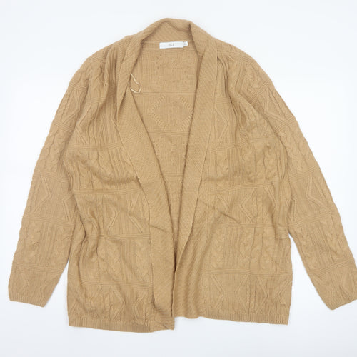 Isle Women’s Beige Cable Knit Open Cardigan Size 14-16 Long Sleeve