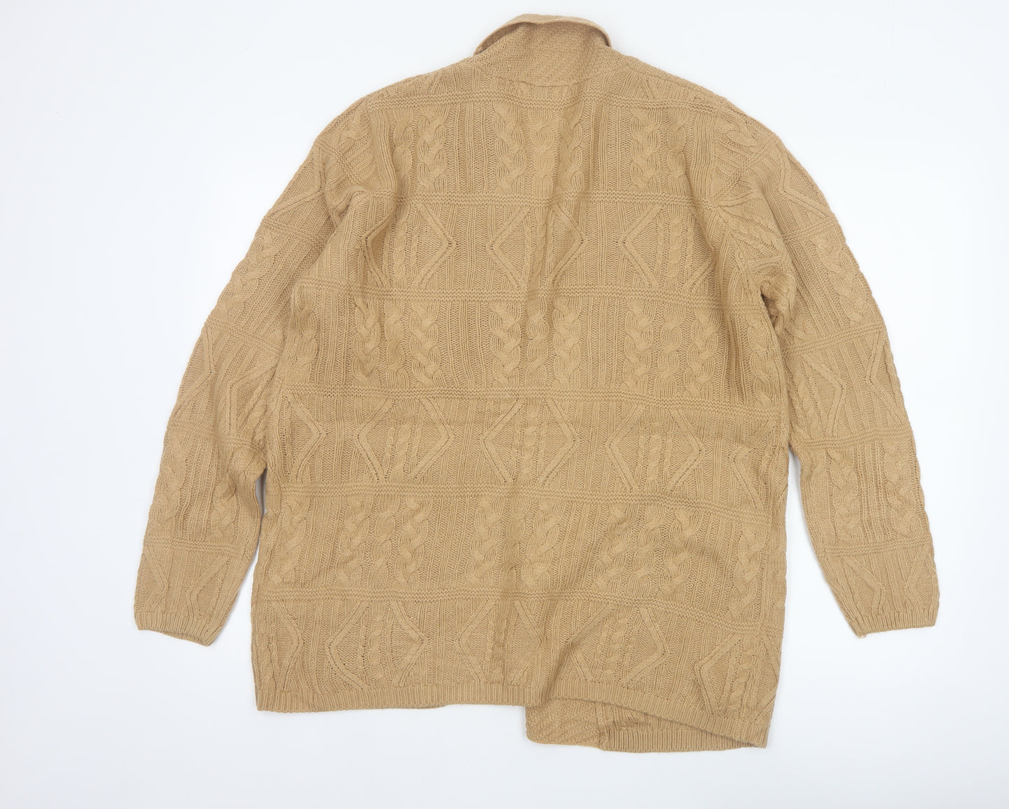 Isle Women’s Beige Cable Knit Open Cardigan Size 14-16 Long Sleeve