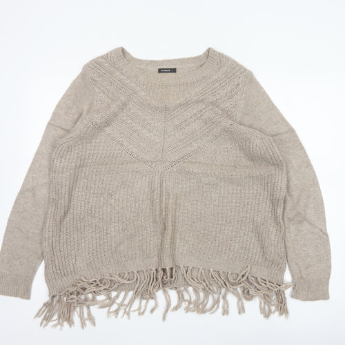 Roman Women's Beige Size 14 Fringe Chunky Knit Round Neck Jumper