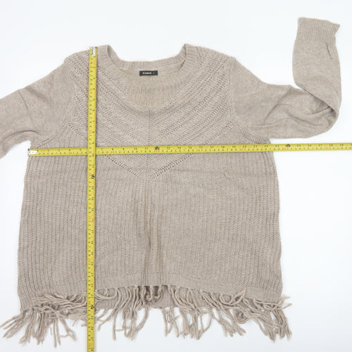 Roman Women's Beige Size 14 Fringe Chunky Knit Round Neck Jumper