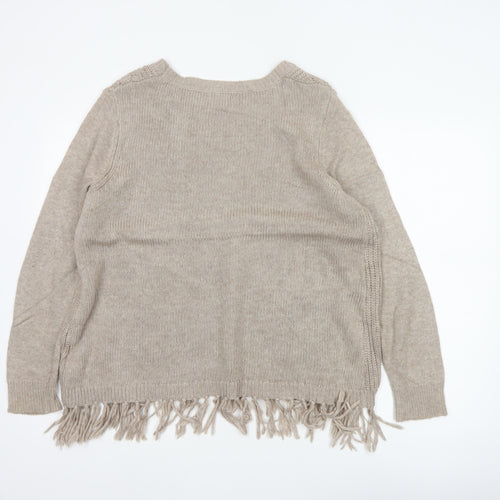 Roman Women's Beige Size 14 Fringe Chunky Knit Round Neck Jumper