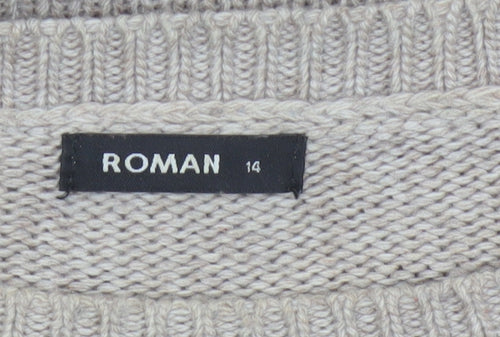 Roman Women's Beige Size 14 Fringe Chunky Knit Round Neck Jumper