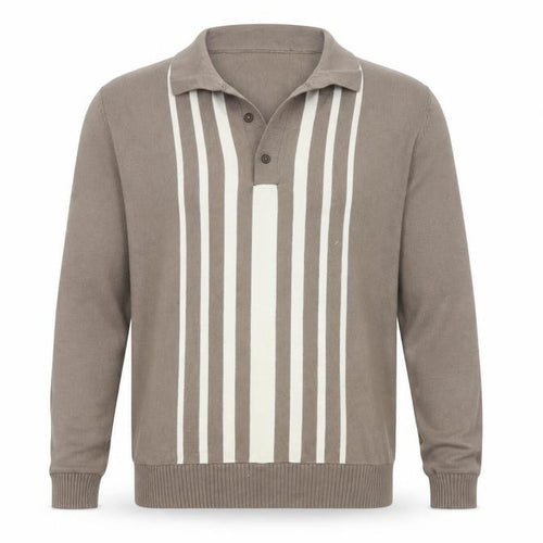Marks and Spencer Men Brown L Cotton Striped Collared Henley Jumper