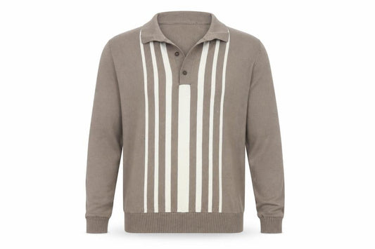 Marks and Spencer Men Brown L Cotton Striped Collared Henley Jumper