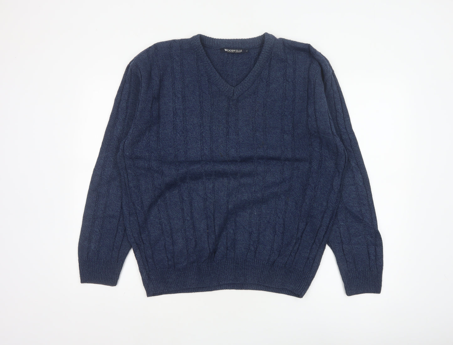 Woodville Men’s Blue L Cable Knit V-Neck Acrylic Pullover Jumper