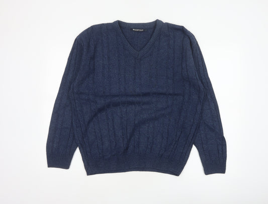 Woodville Men’s Blue L Cable Knit V-Neck Acrylic Pullover Jumper