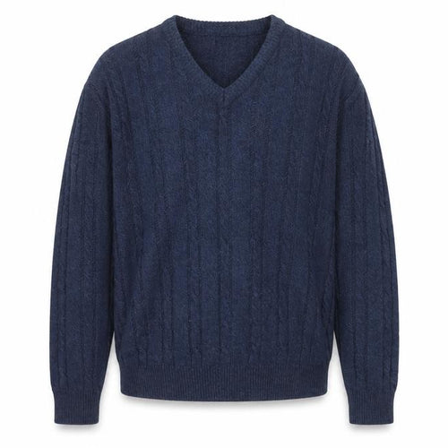 Woodville Men’s Blue L Cable Knit V-Neck Acrylic Pullover Jumper