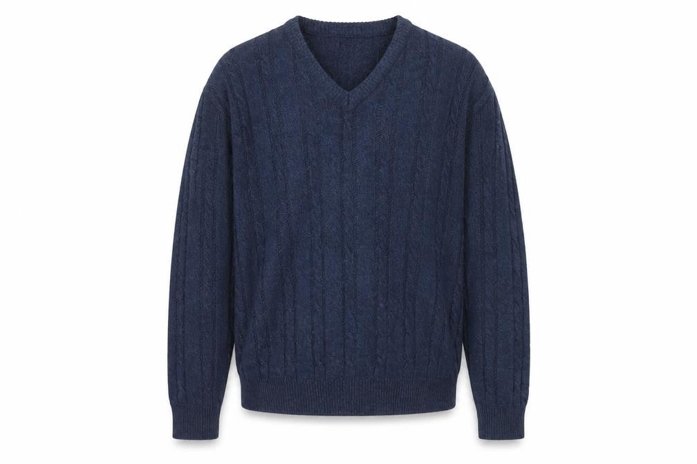 Woodville Men’s Blue L Cable Knit V-Neck Acrylic Pullover Jumper