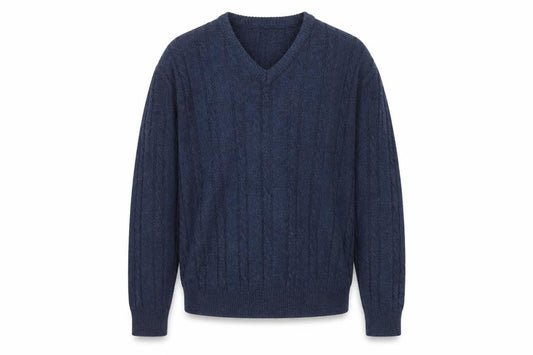 Woodville Men’s Blue L Cable Knit V-Neck Acrylic Pullover Jumper