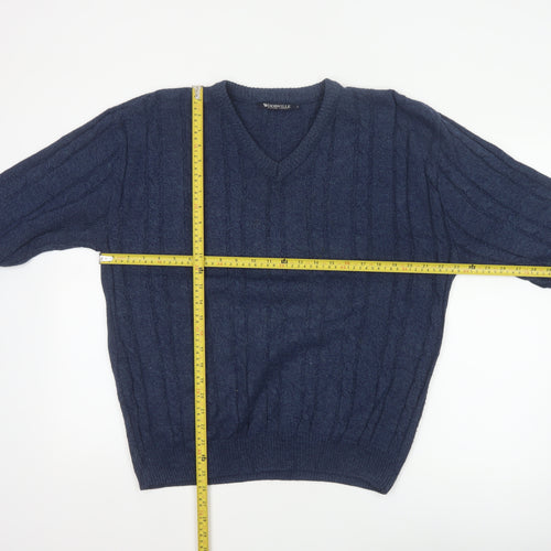 Woodville Men’s Blue L Cable Knit V-Neck Acrylic Pullover Jumper