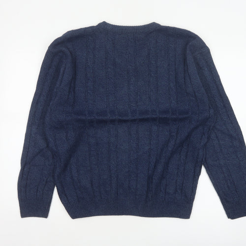 Woodville Men’s Blue L Cable Knit V-Neck Acrylic Pullover Jumper