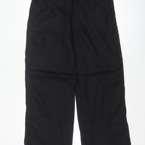 M&S Women Black UK 12 Linen Wide Leg Drawstring Trousers