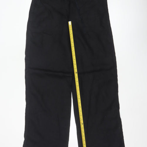 M&S Women Black UK 12 Linen Wide Leg Drawstring Trousers