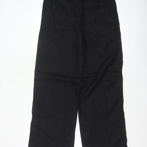 M&S Women Black UK 12 Linen Wide Leg Drawstring Trousers