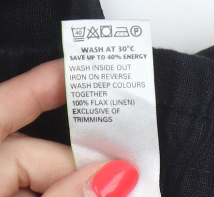 M&S Women Black UK 12 Linen Wide Leg Drawstring Trousers
