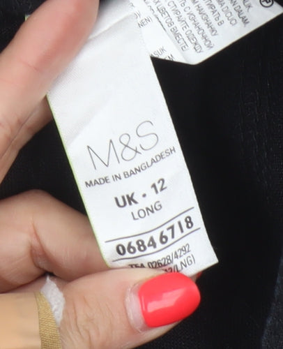 M&S Women Black UK 12 Linen Wide Leg Drawstring Trousers