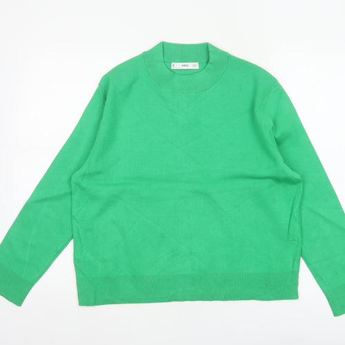 MNG Women Green S Fine Knit Crew Neck Long Sleeve Pullover Jumper