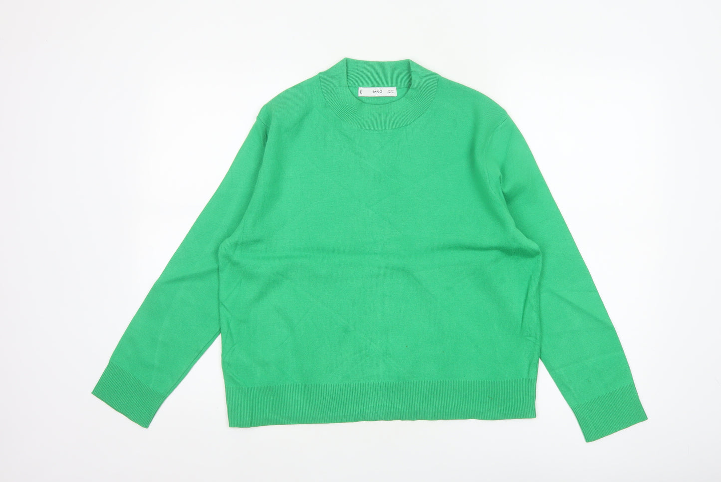 MNG Women Green S Fine Knit Crew Neck Long Sleeve Pullover Jumper