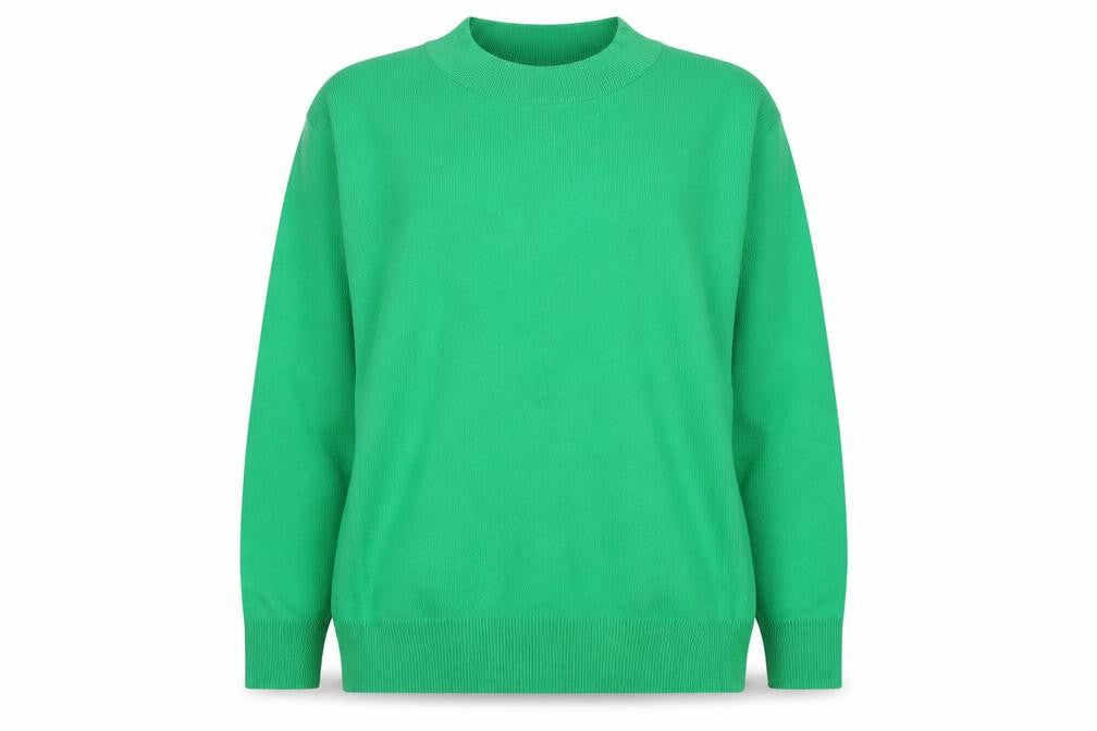 Front view of Mango Women Green S Fine Knit Crew Neck Long Sleeve jumper