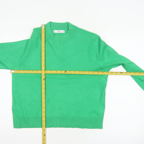 MNG Women Green S Fine Knit Crew Neck Long Sleeve Pullover Jumper